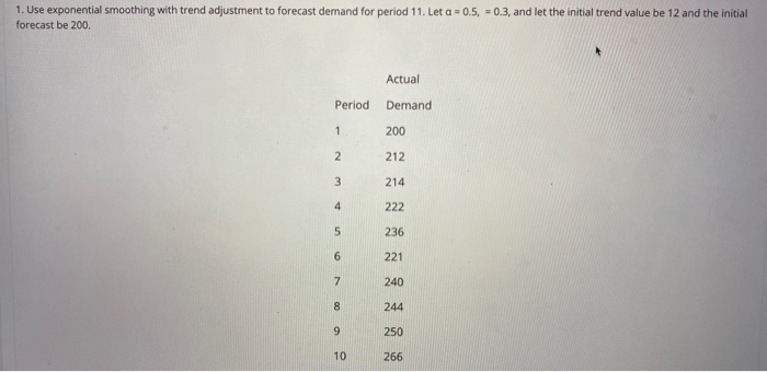1. Use exponential smoothing with trend