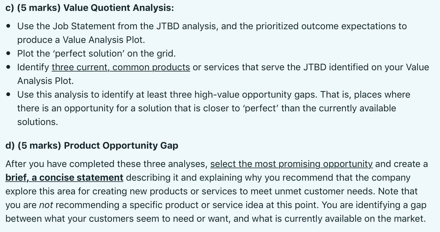 c) (5 marks) Value Quotient Analysis: Use the Job