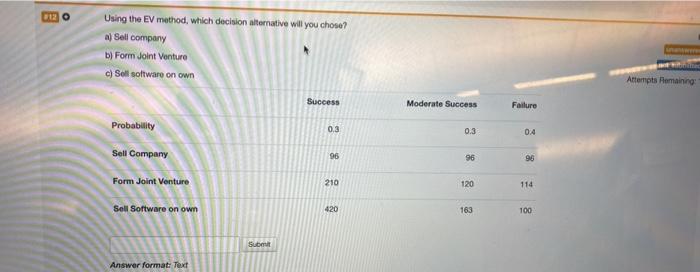 12 O Using the EV method, which decision