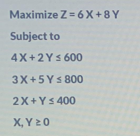 using simplex method Maximize Z= 6 X + 8 Y