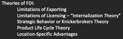 Theories of FDl: Limitations of Exporting