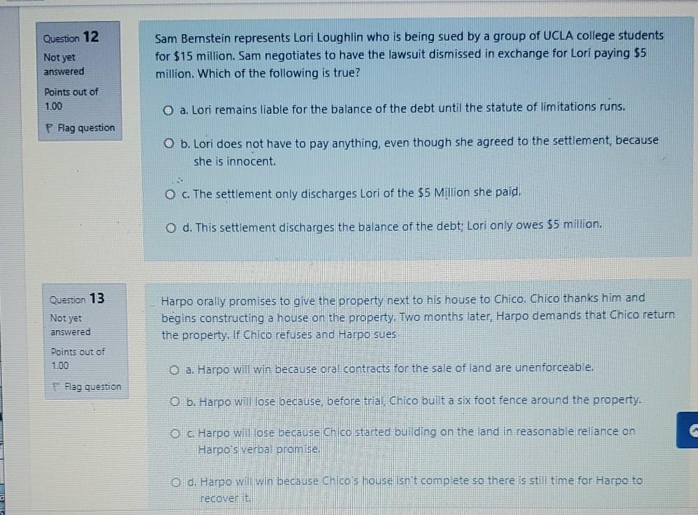 l Question 12 Not yet Sam Bernstein represents