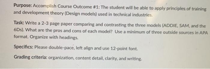 Purpose: Accomplish Course Outcome #1: The