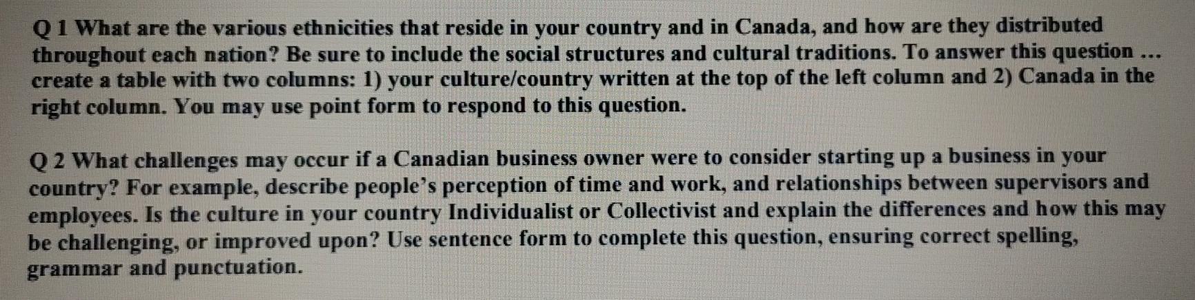 Q1 What are the various ethnicities that reside