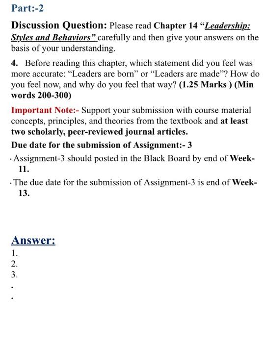 Part:-2 Discussion Question: Please read Chapter