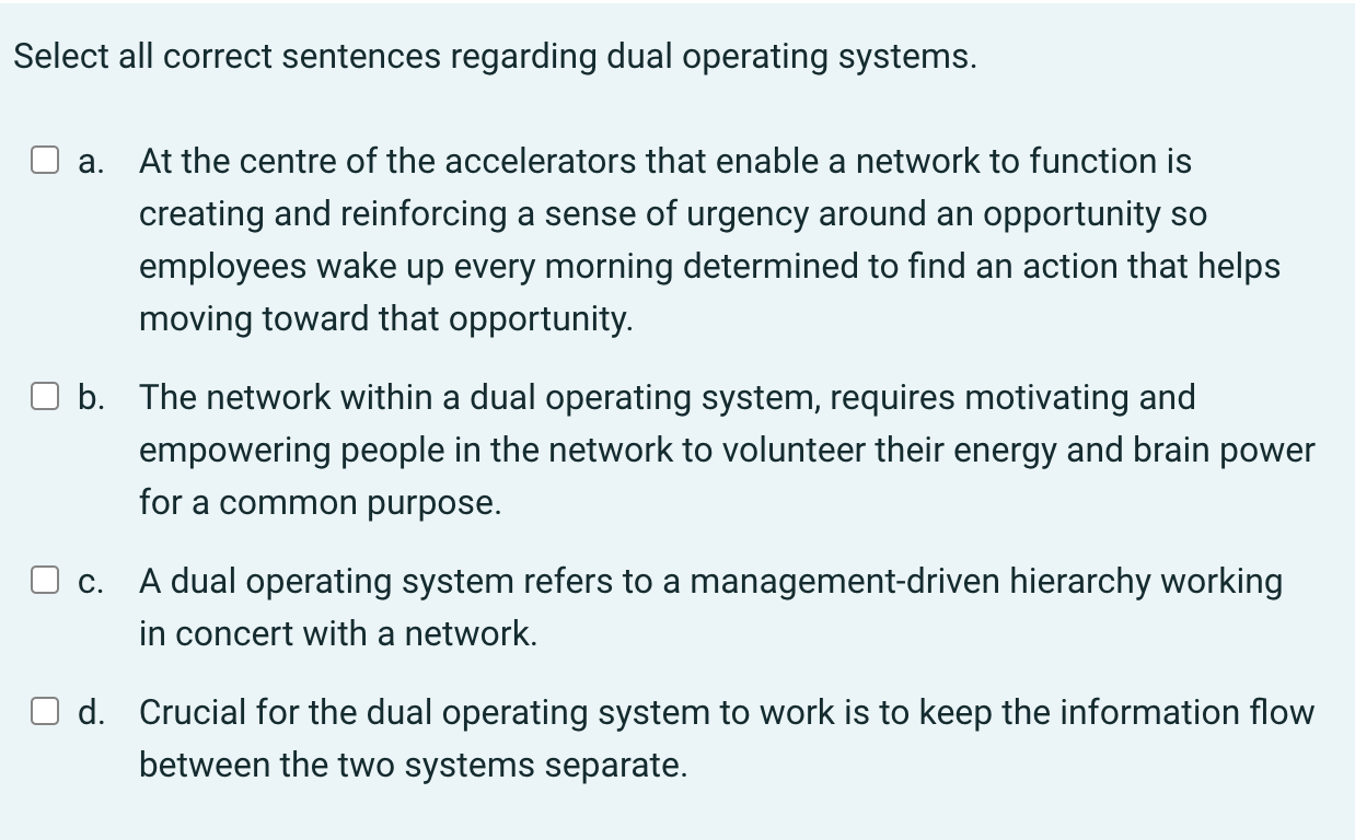 Select all correct sentences regarding dual