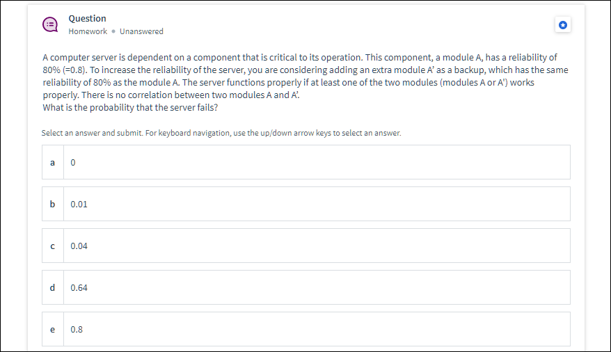 Question Homework. Unanswered A computer server