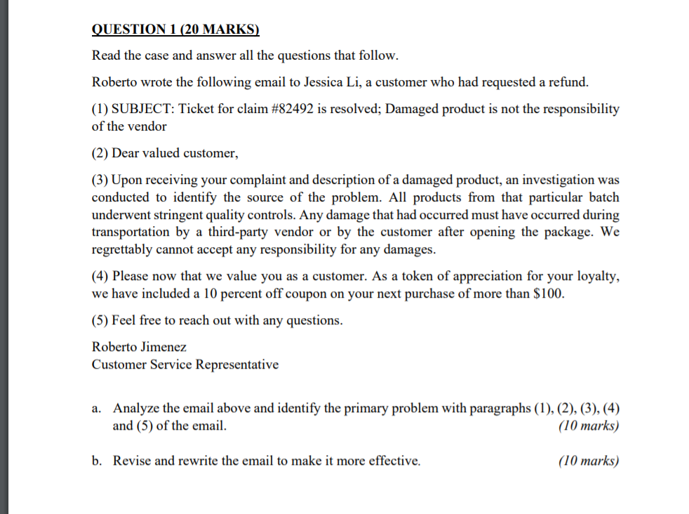 QUESTION 1 (20 MARKS) Read the case and answer