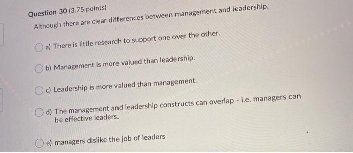 QUESTION 30 Question 30 (3.75 points) Although