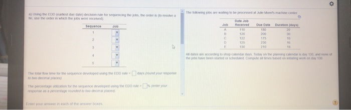 o a) Using the EDD (earliest due date decision