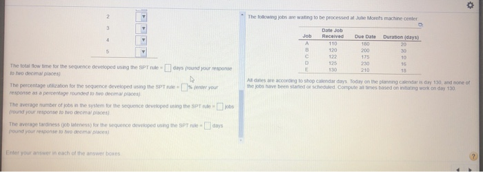 o a) Using the EDD (earliest due date decision