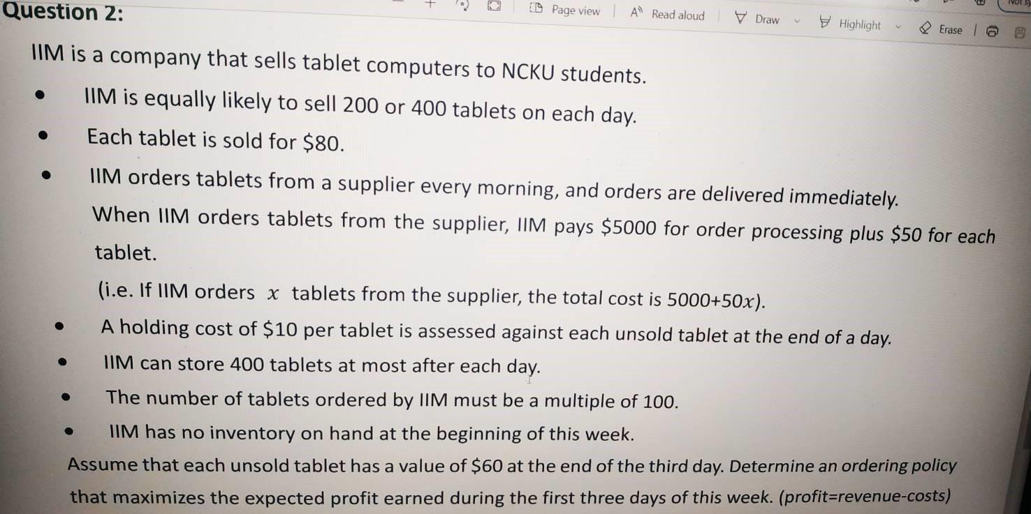 VES Question 2: D Page view A Read aloud Draw