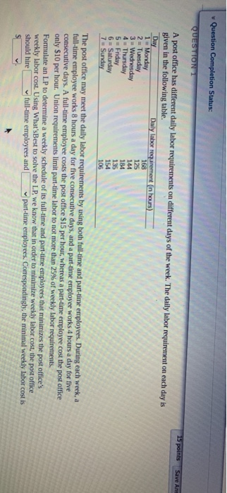 Question Completion Status: QUESTION 1 1 points