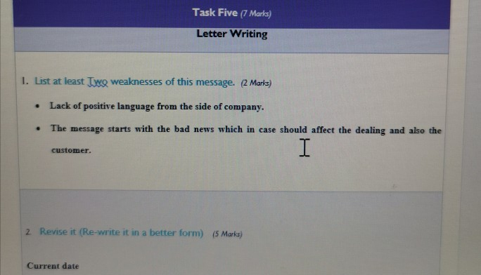 Task Five (7 Marks) Letter Writing 1. List at