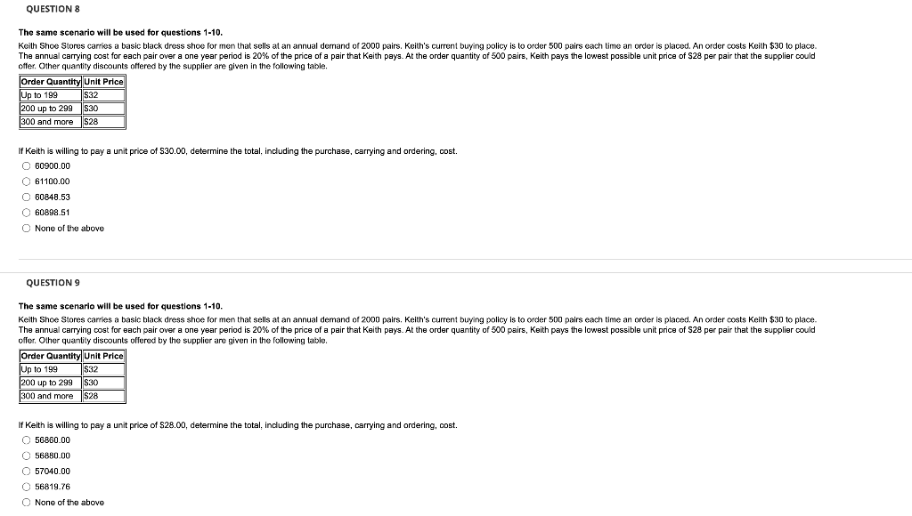 The same scenario will be used for questions