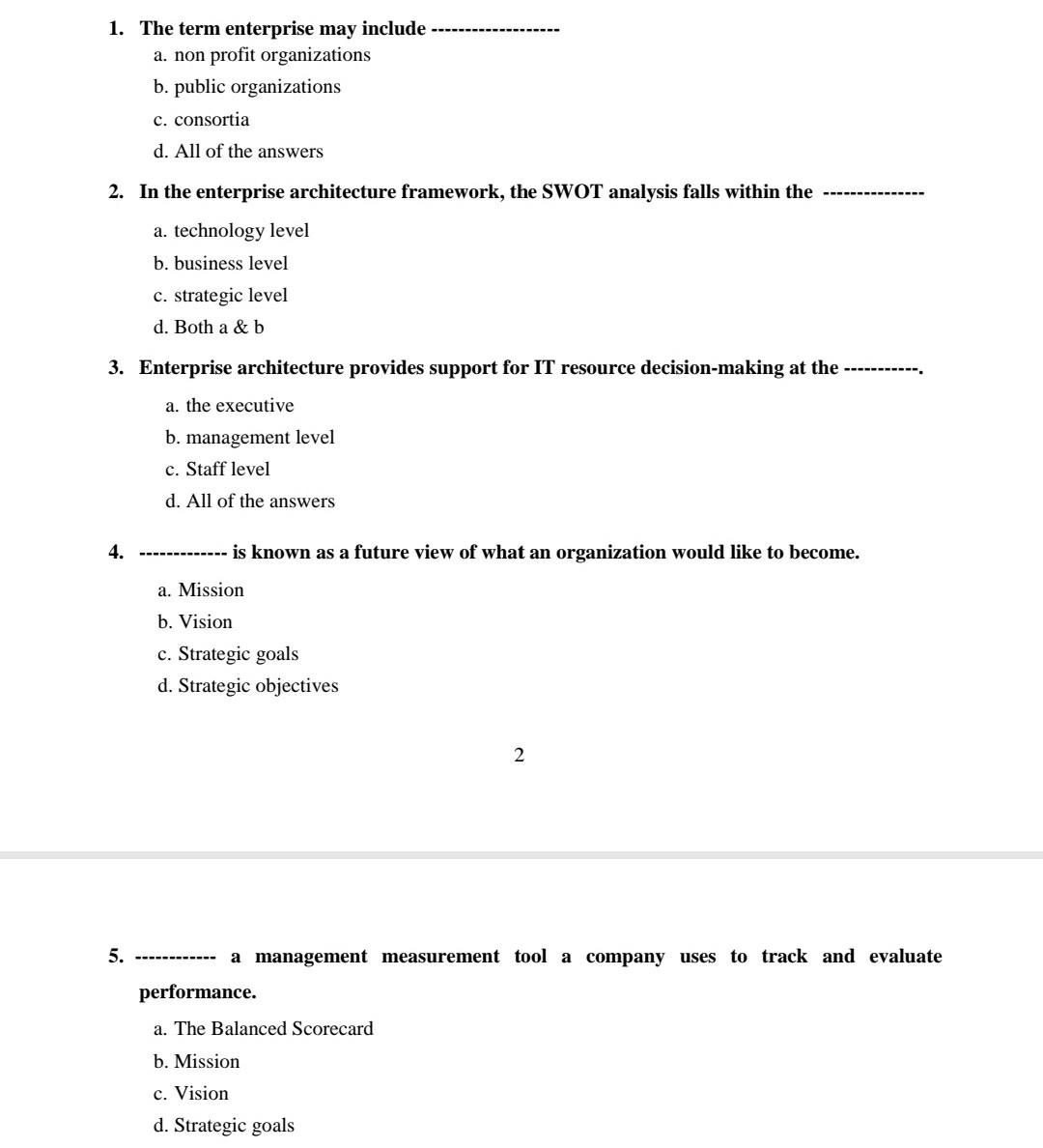 1. The term enterprise may include ---- a. non