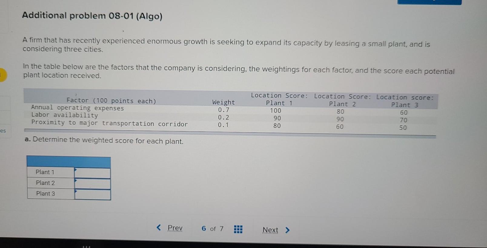 Additional problem 08-01 (Algo) A firm that has