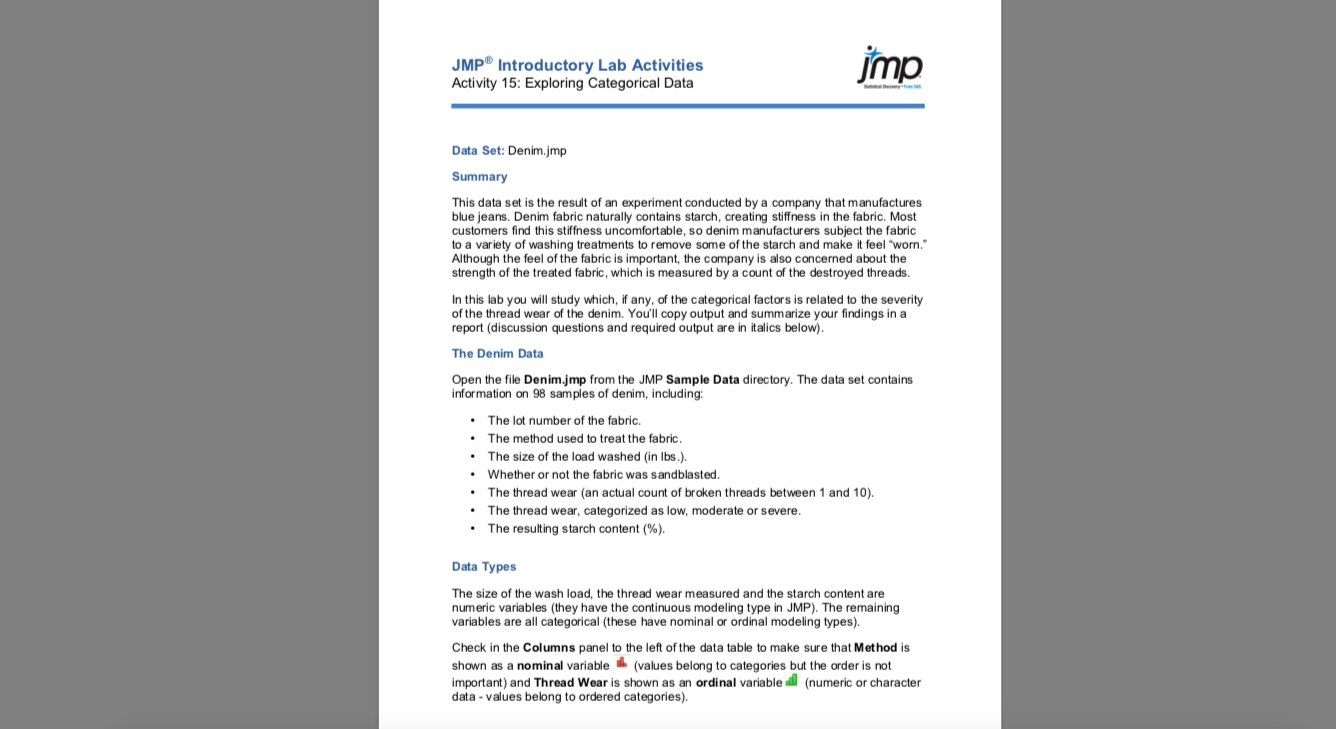 JMP Introductory Lab Activities Activity 15: