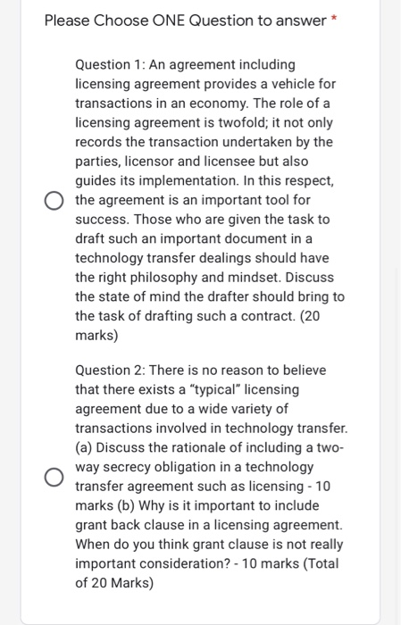 Please Choose ONE Question to answer Question 1: