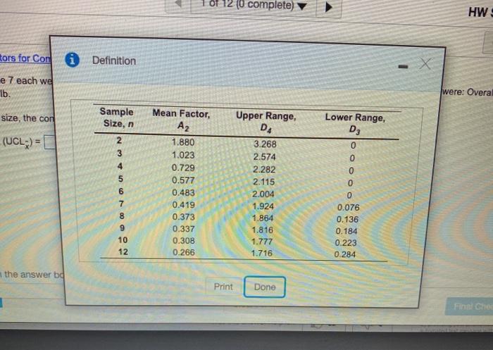 can you please do the Lower control limit as
