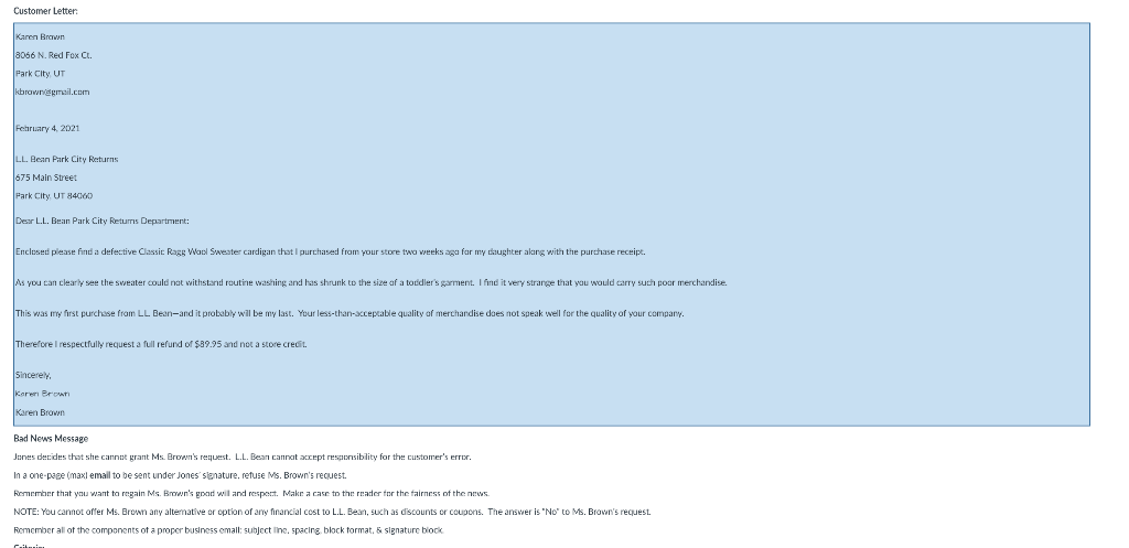 You will write an email in response to the