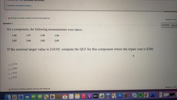 100 heconda. Question Completion Status Moving to