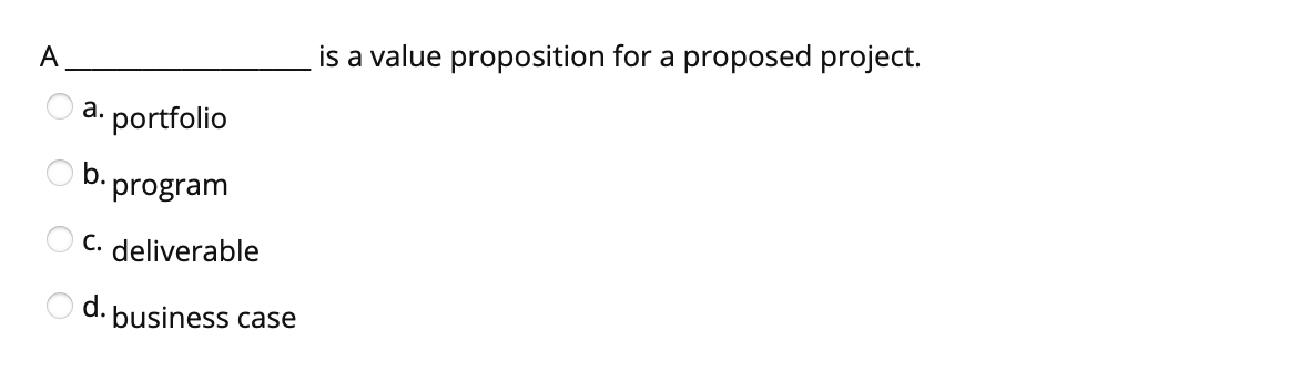 A is a value proposition for a proposed project.