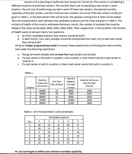 Country XYZ is planning to build new test centers
