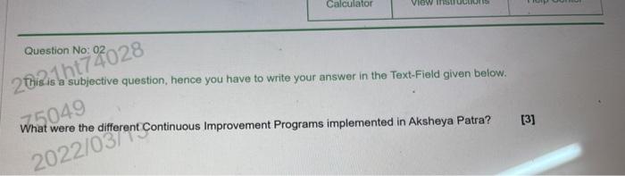 Calculator View UC Question No: 02 202ht74028 is