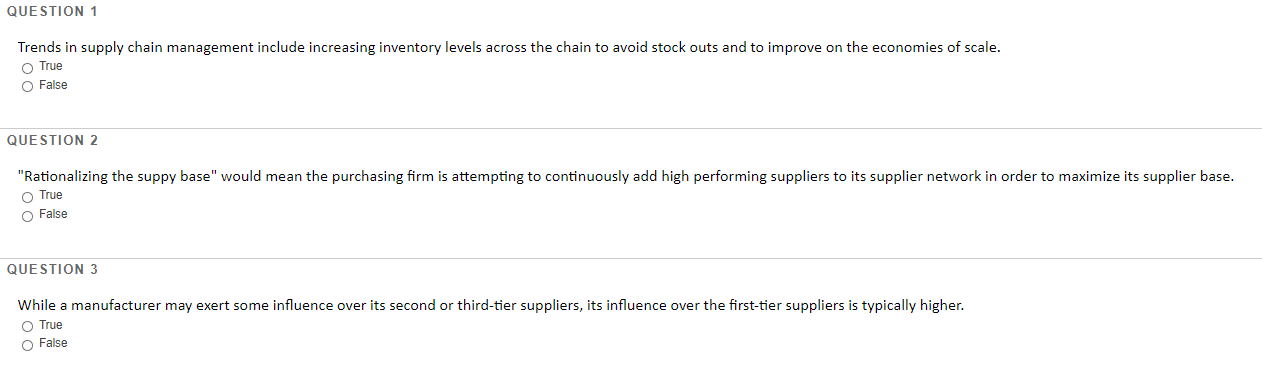 QUESTION 1 Trends in supply chain management