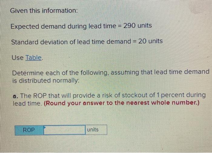 Given this information: Expected demand during