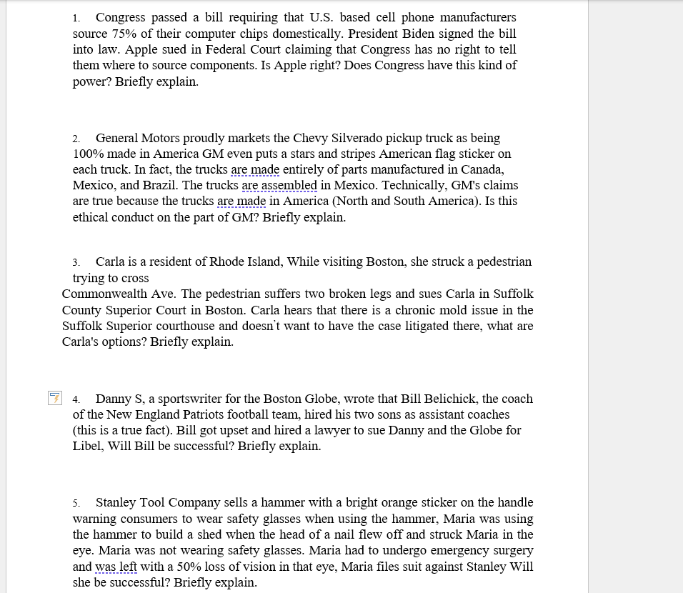 1. Congress passed a bill requiring that U.S.