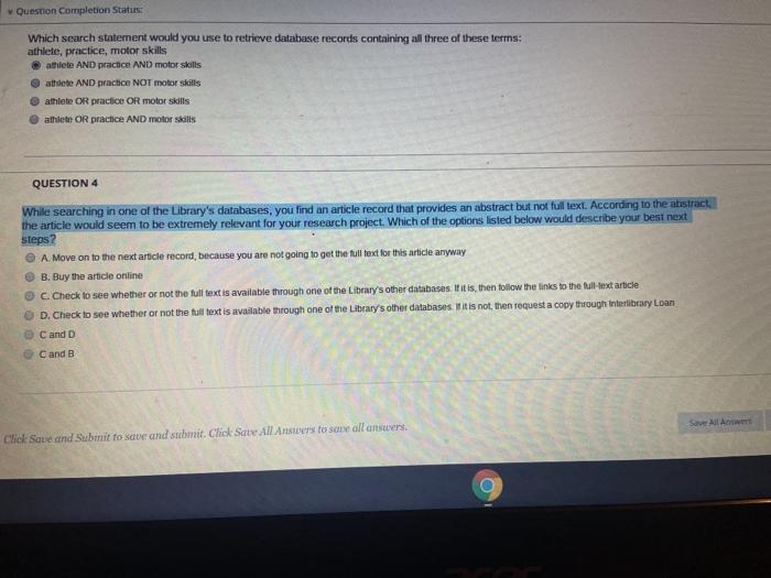 Question Completion Status: Which search