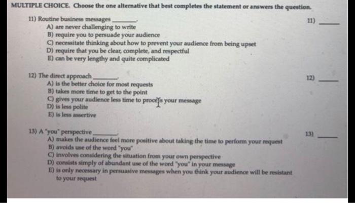 11) MULTIPLE CHOICE. Choose the one alternative