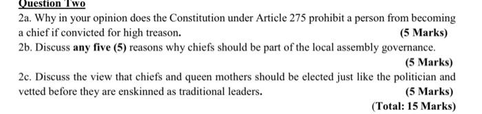 Question Two 2a. Why in your opinion does the