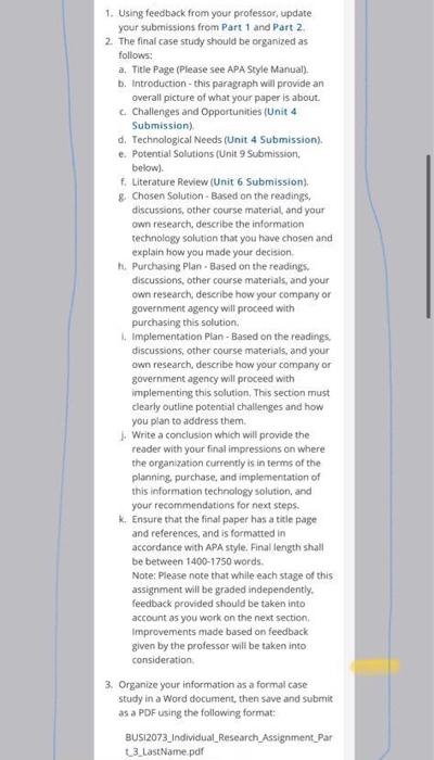 1. Using feedback from your professor, update