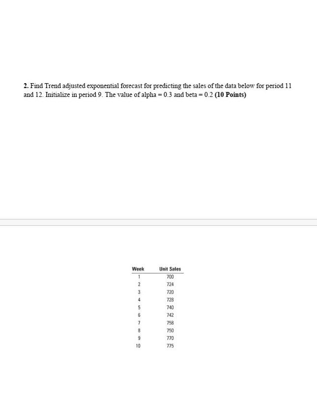 kindly help 2. Find Trend adjusted exponential