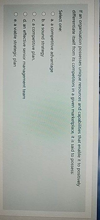 answer needed If an organisation possesses unique