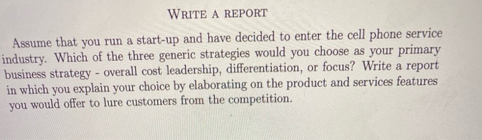 need help WRITE A REPORT Assume that you run a