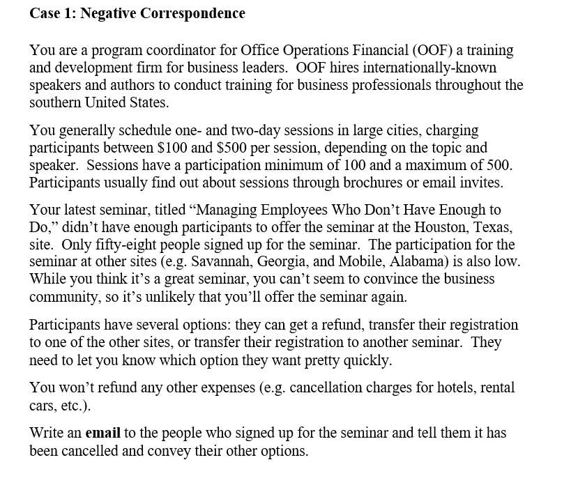Case 1: Negative Correspondence You are a program