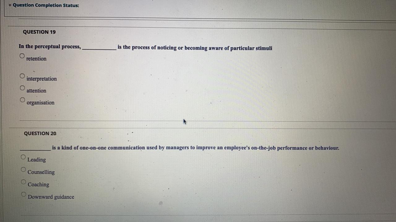 Question Completion Status: QUESTION 19 In the