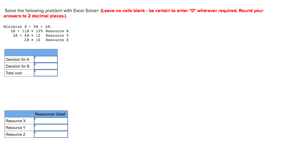 Solve the following problem with Excel Solver: