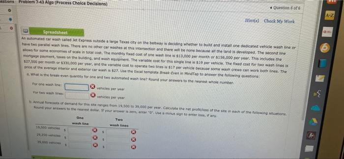 help please Hint(s) Check My Work 5 Spreadsheet
