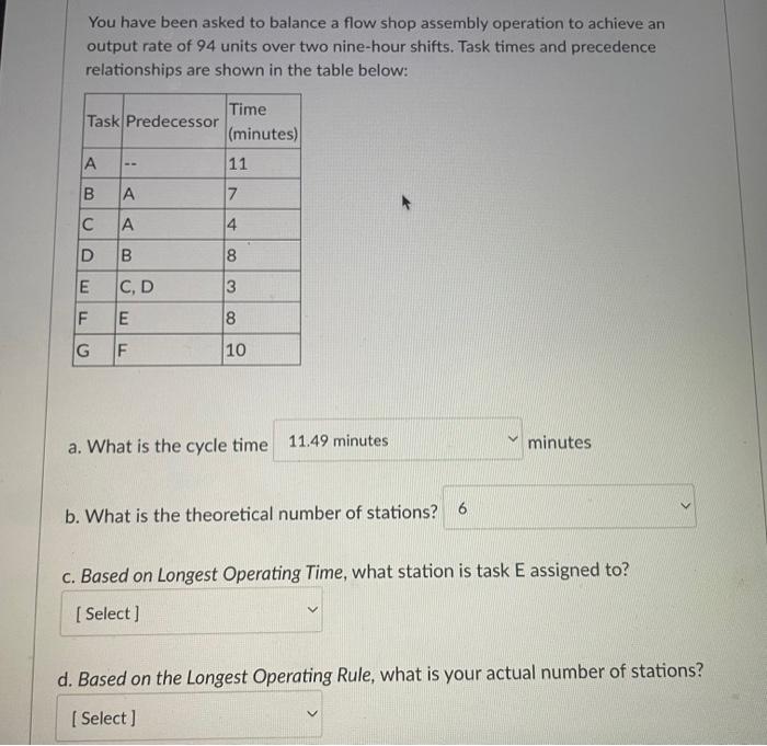 You have been asked to balance a flow shop