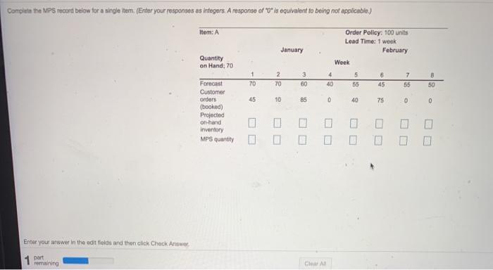 Complete the MPS record below for a single tem.