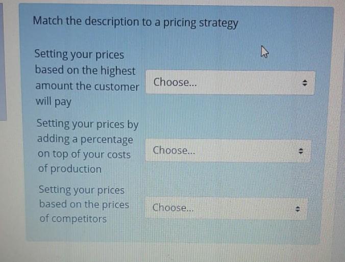 Match the description to a pricing strategy