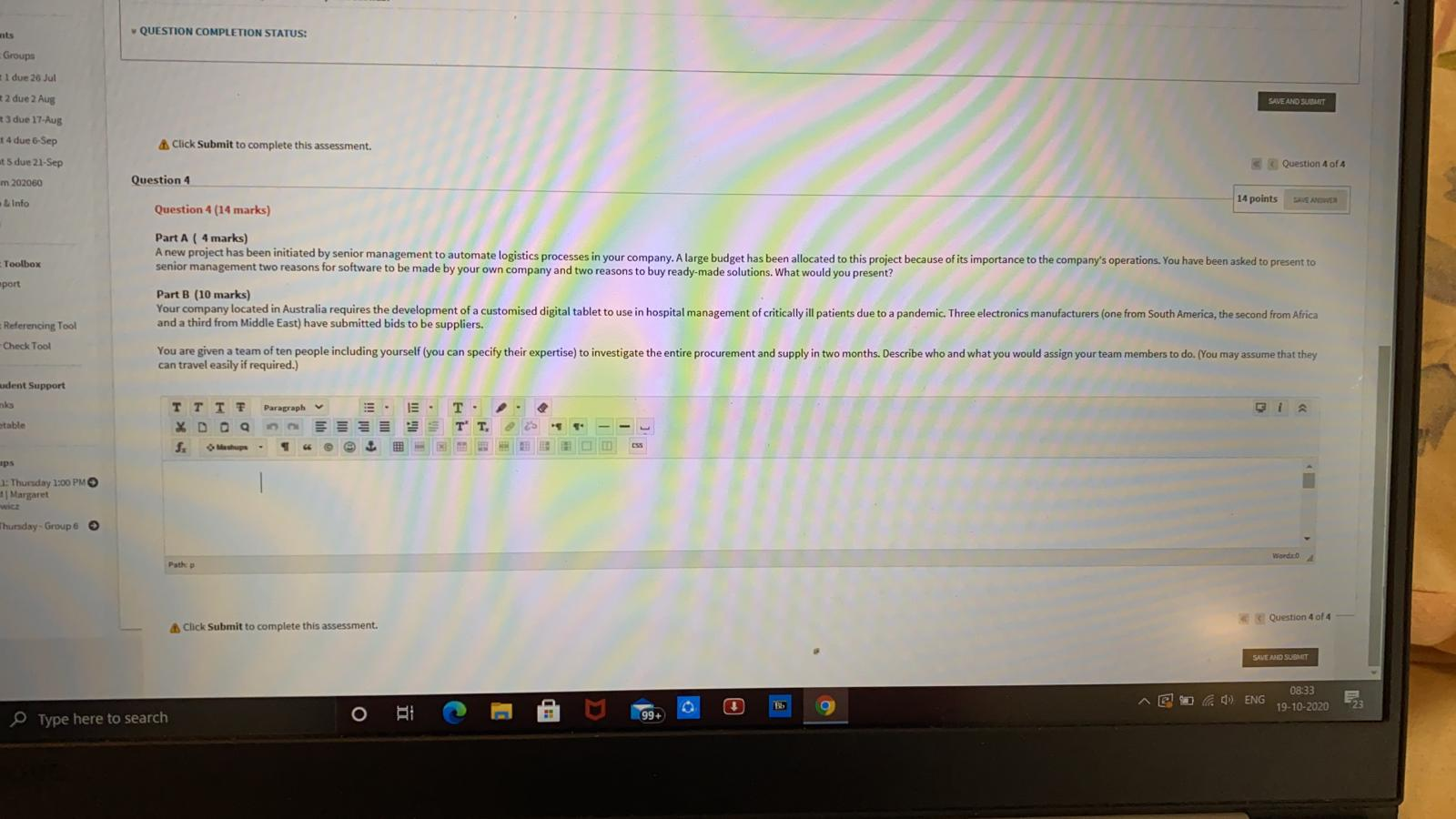 nts QUESTION COMPLETION STATUS: Groups I due 20