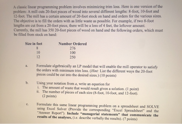 A classic linear programming problem involves