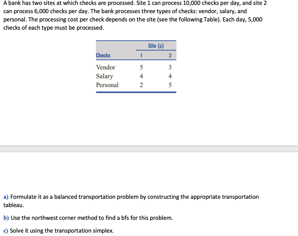 A bank has two sites at which checks are