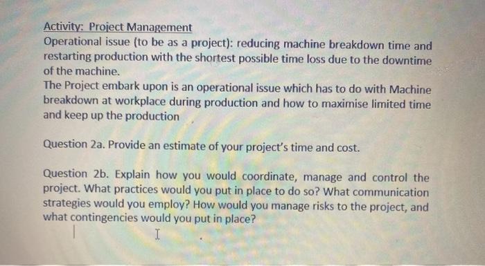 Activity: Project Management Operational issue